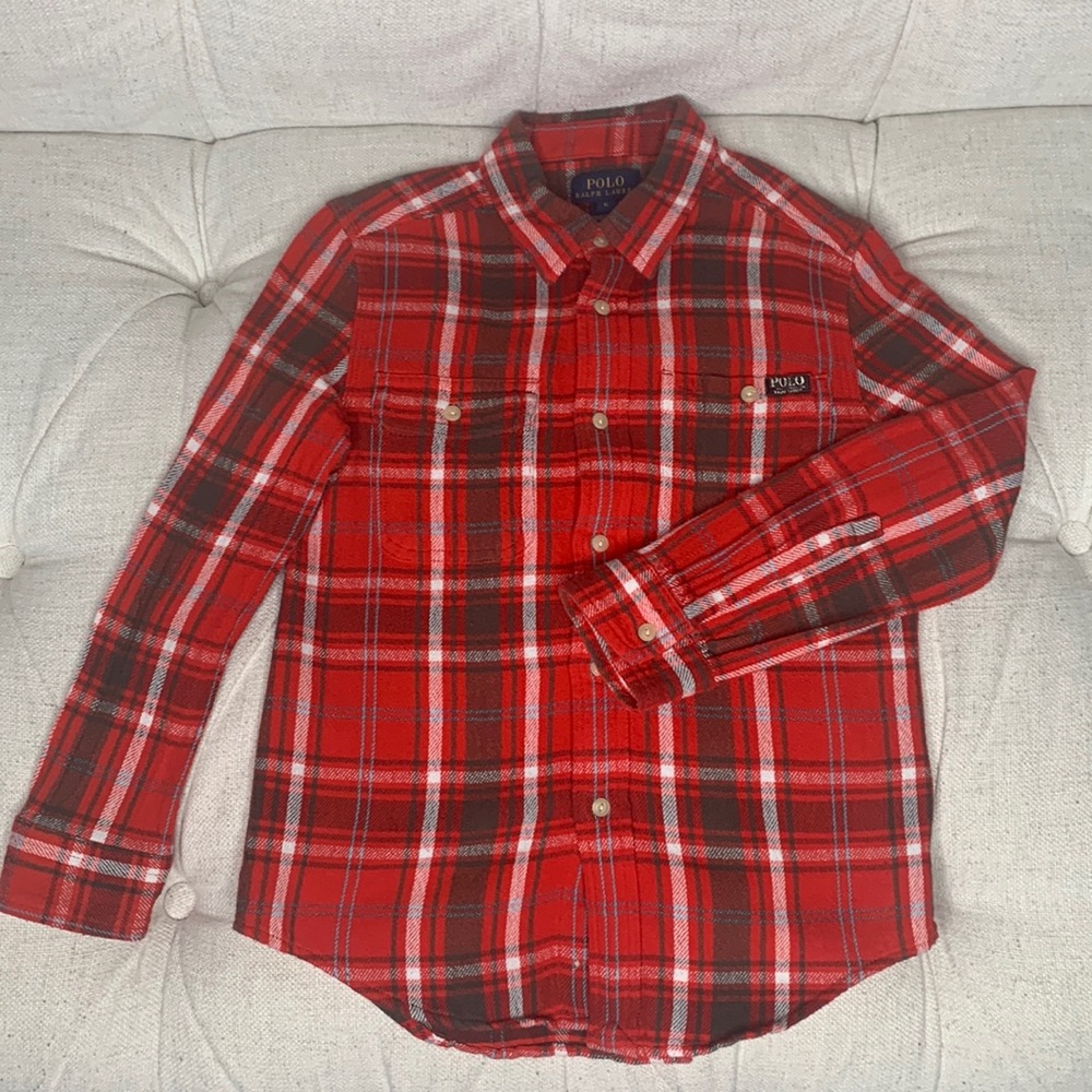 Polo Ralph Lauren Boys Shirt Red Plaid Long Sleeve Woven Flannel